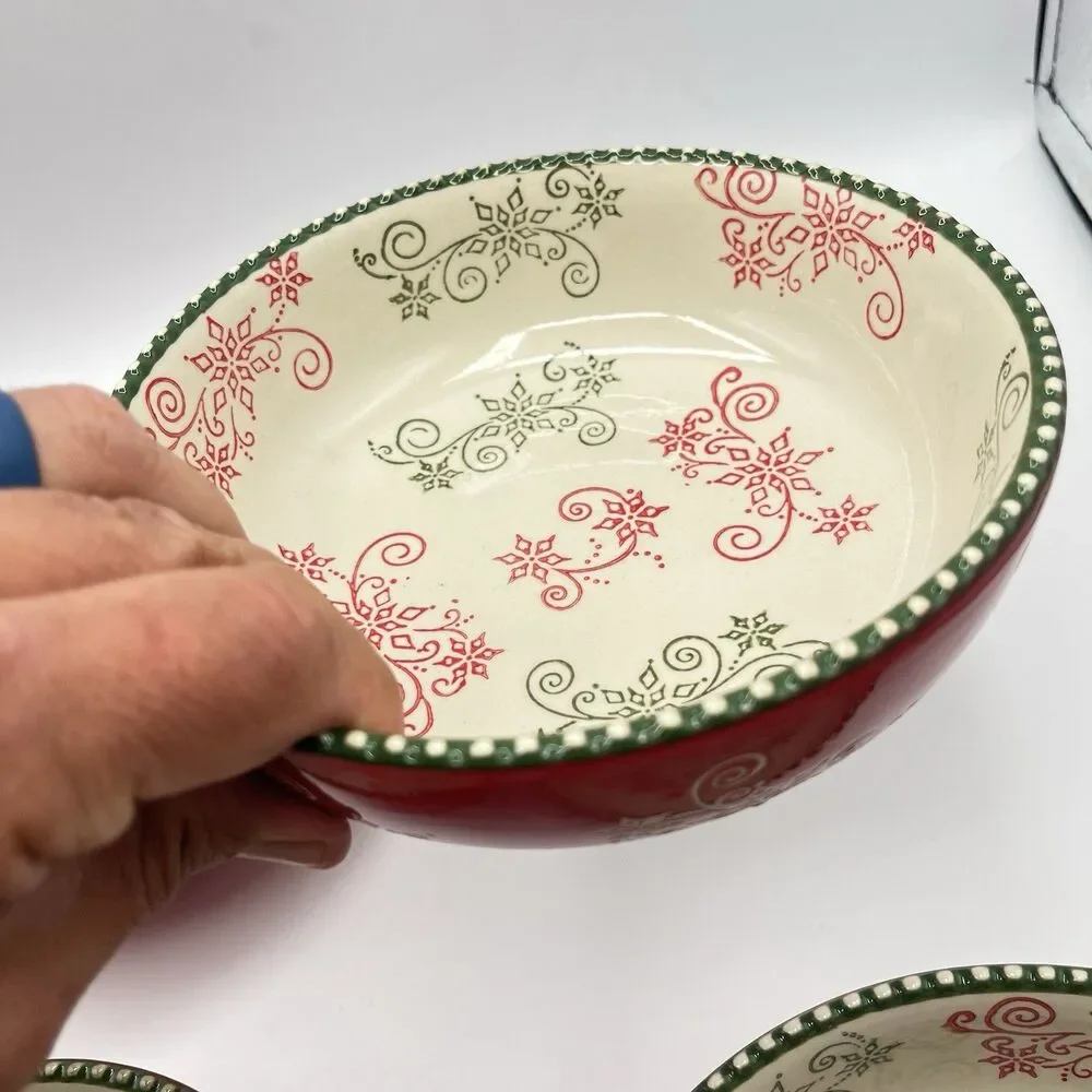 Temp-Tations 8 “ Red Poinsetta Bowls With Ruffled Edge - Set Of 4